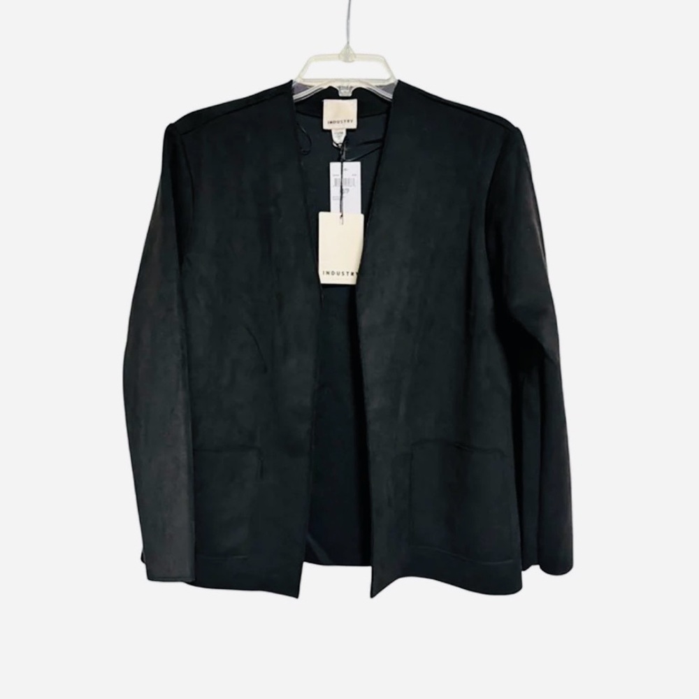 Black Blazer Industry Womens Black Faux Leather Open Front nwt - Picture 4 of 16